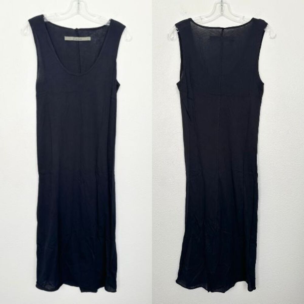 NEW Enza Costa Supima Cotton Tank Midi Dress Scoop Semi Sheer Black Women Large